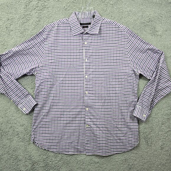 John Varvatos Men's Purple Check Lightweight Cotton Long Sleeve Size 17 34/35 - Picture 1 of 13